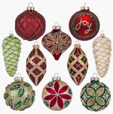 Valery Madelyn 10ct Christmas Glass Ornaments Tree Decorations Set