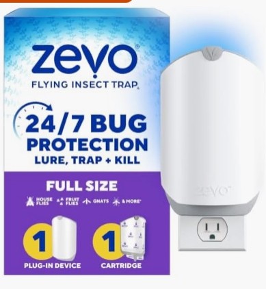 Zevo Flying Insect Trap (fruit flies & gnats) — 1 plug-in base + 1 refill