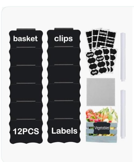 Clip-On Chalkboard Labels — for baskets, bins, and containers (clips bin labels & chalk tags)