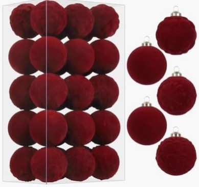30PCS Burgundy Velvet Christmas Ball Ornaments for Xmas Tree Decorations