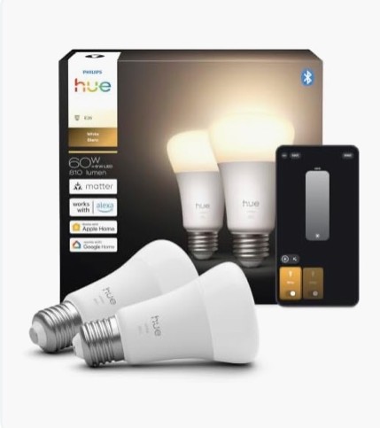 Philips Hue Smart LED A19 Bulbs, warm white 2700K, dimmable — 2 pack
