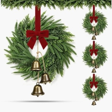 4 Pcs Mini Christmas Wreaths for Kitchen Cabinet / Front Door with Ribbon Bow